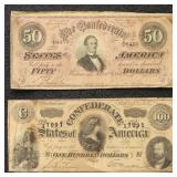 CSA Paper Money $50 & $100 1864 Notes, circulated