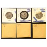 US Coins 11 Standing Liberty Quarters, circulated