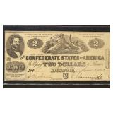 US Paper Money 1862 $2 CSA Note