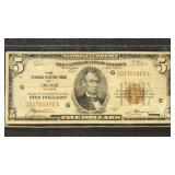 US Paper Money 1929 $5 Nataional Currency Federal