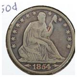 US Silver Coins 1854-O Seated Liberty Arrows Half
