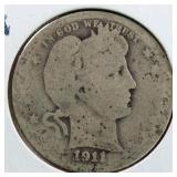 US Silver Coins 1911-D Barber Quarter