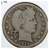 US Silver Coins 1915-S Barber Quarter