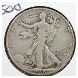 US Silver Coins 1938-D Walking Liberty Half Dollar