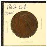 Great Britain 1862 Coin 1c large cent in dealer fl