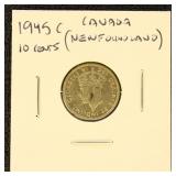 Newfoundland Canada 1945-C Silver Coin 10c dime in
