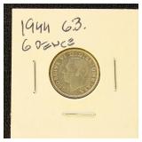 Great Britain 1944 Silver Coin 6 Pence in dealer f