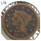 US Coins 1844 Liberty Large Cent