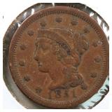 US Coins 1851 Liberty Large Cent