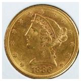 US Gold Coins 1886-S $5 Liberty Gold Half Eagle