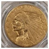 US Gold Coins $2 1/2 Indian & $5 Indian in Display