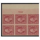 US Stamps #482/485 Plate block of 6 Mint NH, from