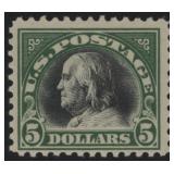 US Stamps #524 Mint HR, 1918 $5 green Franklin CV