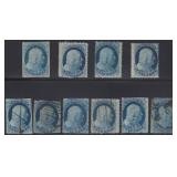 US Stamps #7//24 Used 1 Cent Blue Franklin Stamps