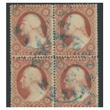 US Stamps #26 Used Block of 4 with small perforati