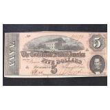 T-69 CSA $5 Serial #100196 Confederate States Curr