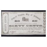 1862 VA Obsolete Currency $0.60 Richmond Note TR06