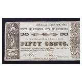 1862 Obsolete Currency $0.50 Richmond Note TR06-11