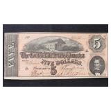 T-69 CSA $5 Serial #100195 Confederate States Curr