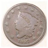 US Coins 1827 Large Cent G-VG, no damage
