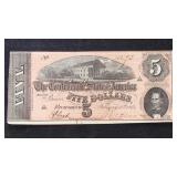 T-69 CSA $5 Serial #100193 Confederate States Curr