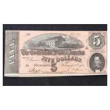 T-69 CSA $5 Serial #100191 Confederate States Curr