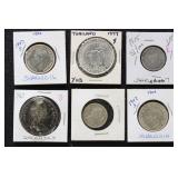 Worldwide Silver Coins with varying Silver content