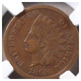 US Coins 1865 Indian Head Cent Graded VF35BN by NG