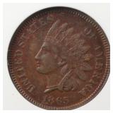 US Coins 1865 Fancy 5 Indian Head Cent Graded AU55