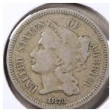 US Coins 1873 Closed 3 3 Cent Nickel, Full Liberty