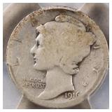 US Coins 1916-D Mercury Dime Graded AG03 by PCGS K