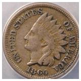 US Coins 1864 CN Indian Head Cent Graded VF35 by A