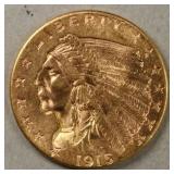 US Gold Coins 1915 Indian Quarter Eagle $2.50 Gold
