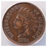 US Coins 1875 Indian Head Cent Graded VF30 by ANAC