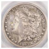 US Silver Coins 1881 Morgan Dollar Graded ANACS VF
