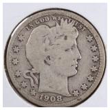US Silver Coins 1908-D, 1909-D, 1911-D Barber Quar