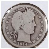 US Silver Coins 1914, 1914-D Barber Quarter Circul