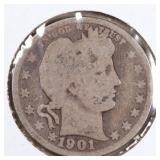 US Silver Coins 1901, 1901-O Barber Quarter Circul