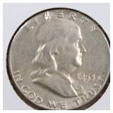 US Silver Coins 1953, 1963 Franklin Half Dollar Ci