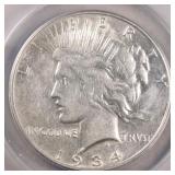 US Silver Coins 1934-S Peace Dollar Graded ANACS E