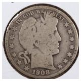 US Silver Coins 1908-O Barber Half Dollar Circulat