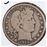 US Silver Coins 1913 Barber Half Dollar KEY DATE C