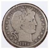 US Silver Coins 1912-S Barber Half Dollar Circulat