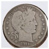 US Silver Coins 1911-D Barber Half Dollar Circulat