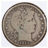 US Silver Coins 1913-S Barber Half Dollar Circulat