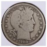US Silver Coins 1909 Barber Half Dollar Circulated