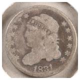 US Silver Coins 1831 Capped Bust Half Dime Circula