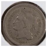 US Coins 1865 Three Cents Circulated