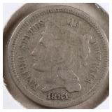 US Coins 1881 Three Cents Circulated