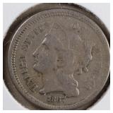 US Coins 1867 Three Cents Circulated